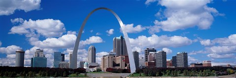 Framed Metal arch in front of buildings, Gateway Arch, St. Louis, Missouri, USA Print