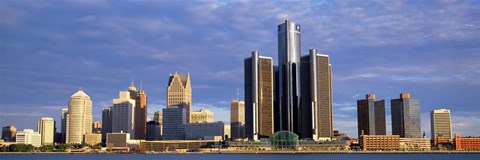 Framed Skyscrapers at the waterfront, Detroit, Michigan Print