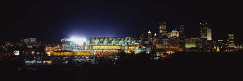 Framed Stadium lit up at night in a city, Heinz Field, Three Rivers Stadium, Pittsburgh, Pennsylvania, USA Print