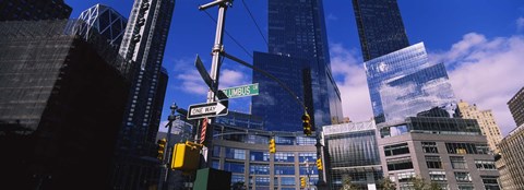 Framed Low angle view of skyscrapers in a city, Columbus Circle, Manhattan, New York City, New York State, USA Print