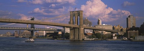 Framed Boat in a river, Brooklyn Bridge, East River, New York City, New York State, USA Print