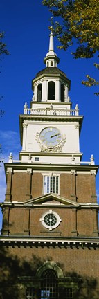 Framed Low angle view of a clock tower, Independence Hall, Philadelphia, Pennsylvania, USA Print