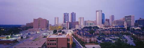 Framed Skyscrapers in a city at dusk, Fort Worth, Texas, USA Print