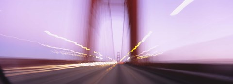 Framed Traffic on a suspension bridge, Golden Gate Bridge, San Francisco, California, USA Print