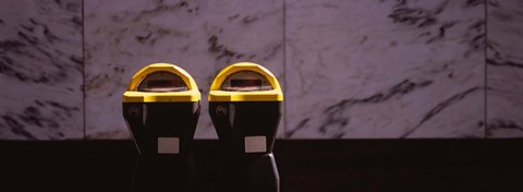 Framed Close-up of two expired parking meters, San Francisco, California, USA Print