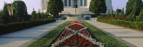 Framed Formal garden in front of a temple, Bahai Temple Gardens, Wilmette, New Trier Township, Chicago, Cook County, Illinois, USA Print