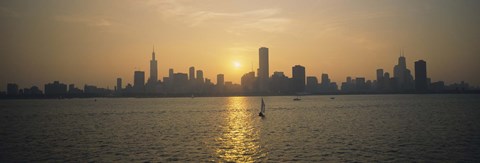 Framed Silhouette of skyscrapers at the waterfront, Chicago, Cook County, Illinois, USA Print