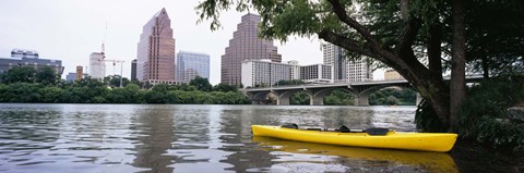 Framed Yellow kayak in a reservoir, Lady Bird Lake, Colorado River, Austin, Travis County, Texas, USA Print