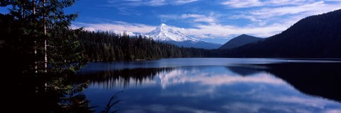 Framed Reflection of clouds in water, Mt Hood, Lost Lake, Mt. Hood National Forest, Hood River County, Oregon, USA Print