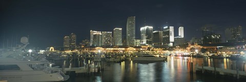 Framed Boats at a harbor with buildings in the background, Miami Yacht Basin, Miami, Florida, USA Print