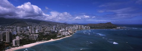 Framed Buildings at the waterfront, Waikiki Beach, Honolulu, Hawaii Print
