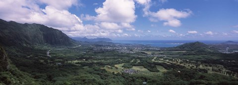 Framed High angle view of a landscape, Kaneohe, Oahu, Hawaii Print