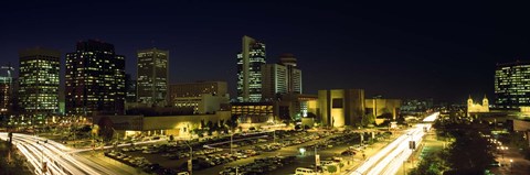 Framed Buildings in a city lit up at night, Phoenix, Arizona Print