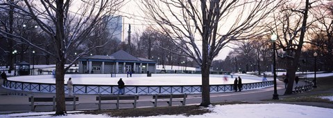 Framed Group of people in a public park, Frog Pond Skating Rink, Boston Common, Boston, Suffolk County, Massachusetts, USA Print