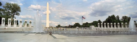 Framed Fountains at a memorial, National World War II Memorial, Washington Monument, Washington DC, USA Print