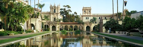 Framed Reflecting pool in front of a building, Balboa Park, San Diego, California, USA Print