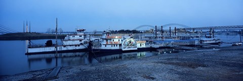 Framed Boats moored at a harbor, Memphis, Mississippi River, Tennessee, USA Print