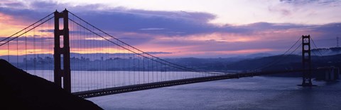 Framed Silhouette of a suspension bridge at dusk, Golden Gate Bridge, San Francisco, California Print