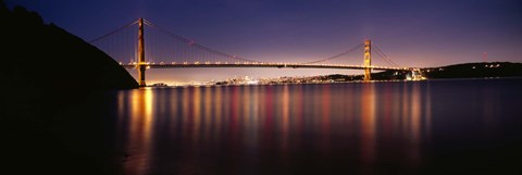 Framed Golden Gate Bridge Lit Up at Dusk, San Francisco Bay Print