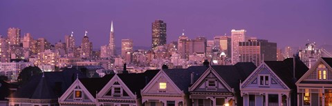 Framed Skyscrapers lit up at night in a city, San Francisco, California, USA Print