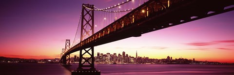 Framed Bay Bridge and city skyline at night, San Francisco, California, USA Print