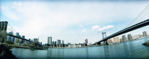 Framed Two bridges across a river, Brooklyn bridge, Manhattan Bridge, East River, Brooklyn, New York City, New York State, USA Print