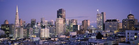 Framed High angle view of San Francisco at dusk, California Print