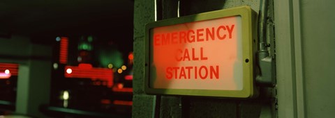 Framed Emergency telephone booth in a city, California, USA Print