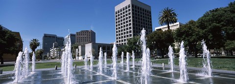 Framed Plaza De Cesar Chavez with Water Fountains, San Jose, California Print