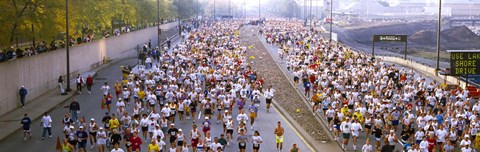 Framed Crowd running in a marathon, Chicago Marathon, Chicago, Illinois, USA Print