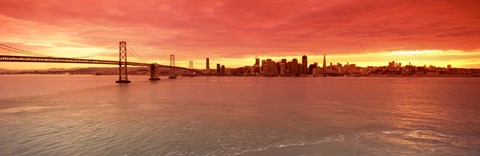 Framed Bay Bridge with city skyline, San Francisco, California, USA Print