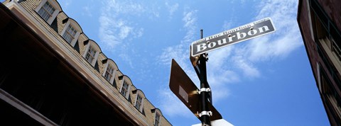 Framed Street name signboard on a pole, Bourbon Street, French Market, French Quarter, New Orleans, Louisiana, USA Print