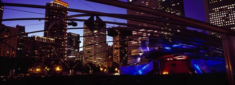 Framed Buildings lit up at night, Millennium Park, Chicago, Cook County, Illinois, USA Print