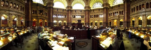 Framed Interiors of the main reading room of a library, Library Of Congress, Washington DC, USA Print