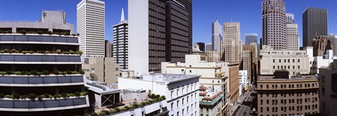 Framed Skyscrapers in a city viewed from Union Square towards Financial District, San Francisco, California, USA Print