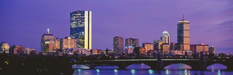 Framed Bridge with city at the waterfront, Charles River, Back Bay, Longfellow Bridge, Boston, Suffolk County, Massachusetts Print