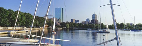 Framed Sailboats in a river with city in the background, Charles River, Back Bay, Boston, Suffolk County, Massachusetts, USA Print