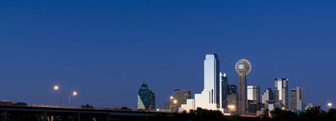 Framed Nighttime View of Dallas Skyline with Reunion Tower Print