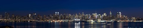 Framed Buildings in a city lit up at dusk, Hudson River, Midtown Manhattan, Manhattan, New York City, New York State, USA Print