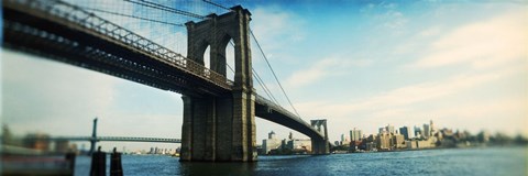 Framed Bridge across a river, Brooklyn Bridge, East River, Brooklyn, New York City, New York State Print