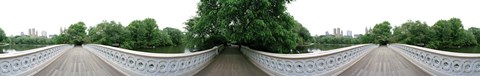 Framed 360 degree view of a footbridge in an urban park, Bow Bridge, Central Park, Manhattan, New York City, New York State, USA Print