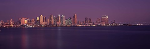 Framed San Diego with Purple Sky as Seen from the Water Print