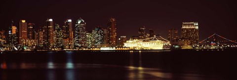 Framed San Diego Skyline at Night Print