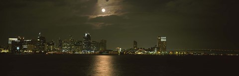 Framed Skyscrapers lit up at night, Coronado Bridge, San Diego, California, USA Print