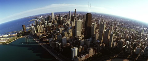 Framed Aerial view of Chicago and lake, Cook County, Illinois, USA 2010 Print