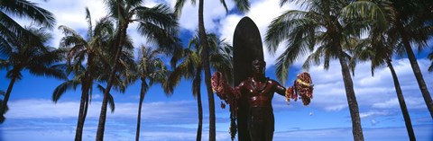 Framed Statue of Duke Kahanamoku, Duke Kahanamoku Statue, Waikiki Beach, Honolulu, Oahu, Hawaii, USA Print