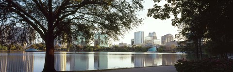 Framed Lake Eola, Orlando, Florida (black &amp; white) Print