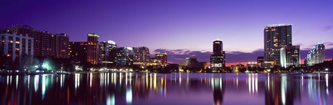 Framed Buildings lit up at night in a city, Lake Eola, Orlando Print