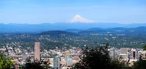 Framed High angle view of a city, Mt Hood, Portland, Oregon, USA 2010 Print