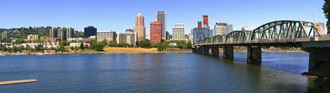 Framed Bridge across the river, Hawthorne Bridge, Willamette River, Portland, Multnomah County, Oregon, USA Print